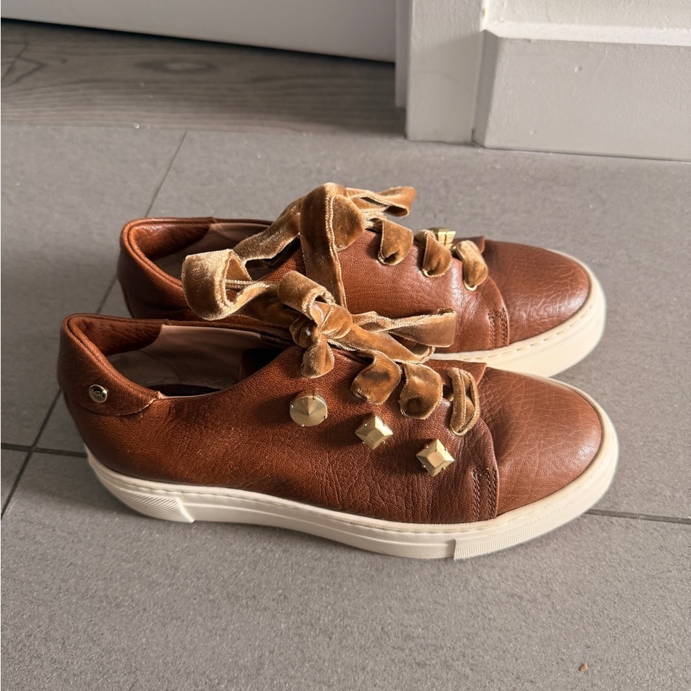 AGL made in Italy Brown Leather velvet Ribbon-Lace Sneakers platform sneakers - Picture 3 of 8